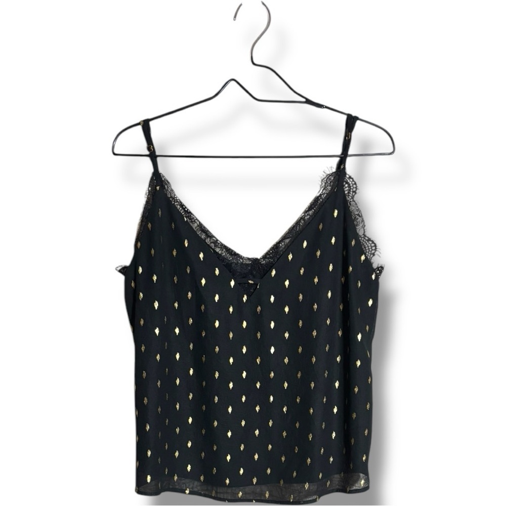 Adore Me Black Lace Cami w/ Gold Accents Adjustable Straps Black Lace Loose Fit - Picture 12 of 16